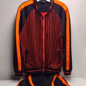 Jianwang 2 Pieces Black and Orange Striped Sweatpants & Joggers